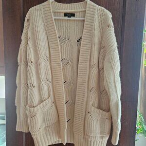Lulus Womens Knit Cardigan Sweater Medium Off-White Open Front pockets